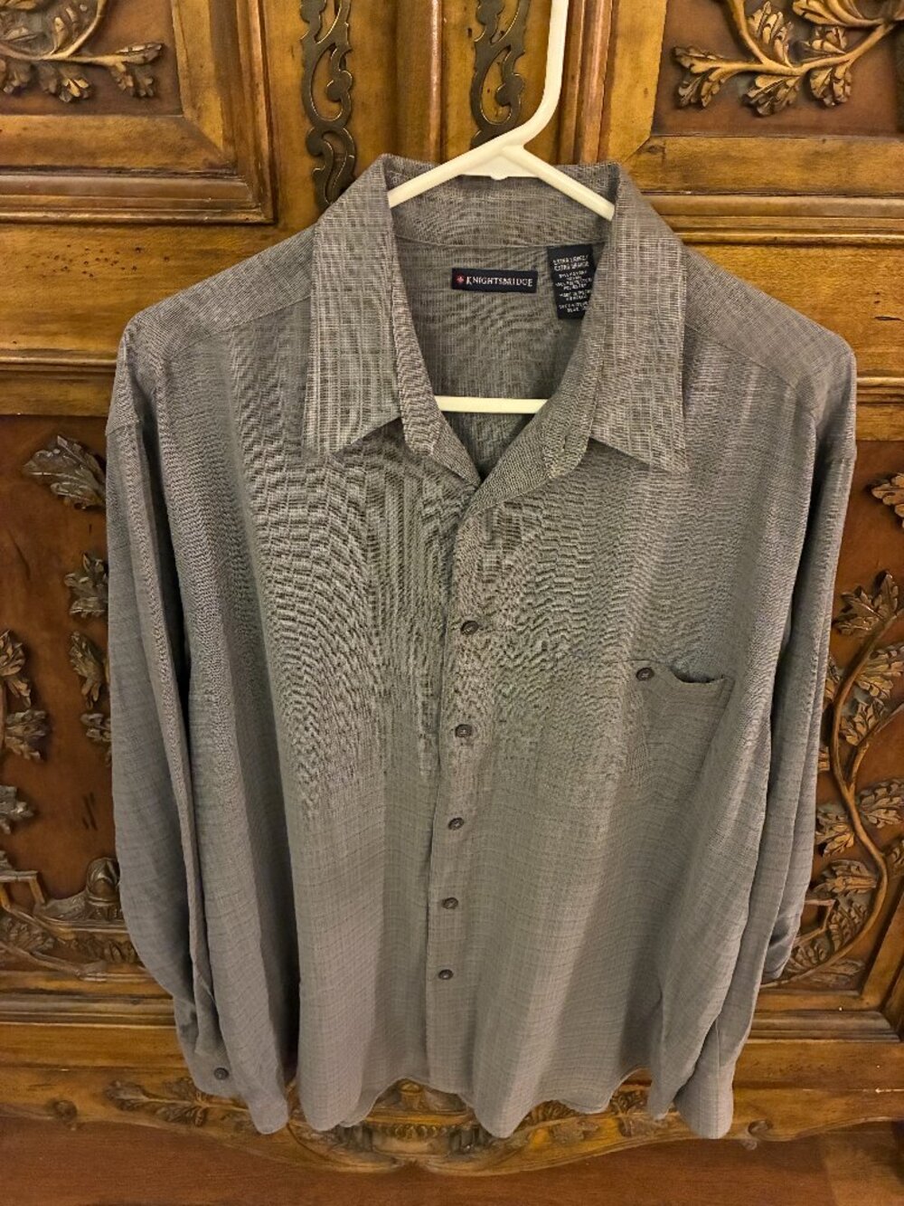 Knightsbridge Mens Gray Plaid Button Down Shirt Sz XL Long Sleeve Rayon Classic.